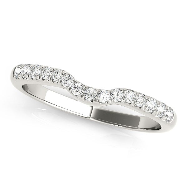 14K White Gold Pave Set Curved Diamond Wedding Band (1/5 ct. tw.)