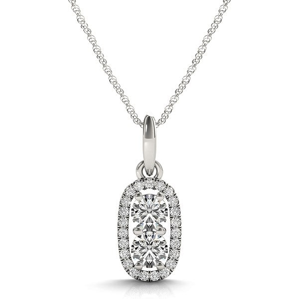 Outer Oval Shaped Two Stone Diamond Pendant in 14K White Gold (5/8 ct. tw.)