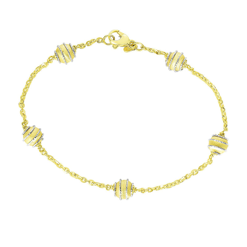 14K Two-Tone Gold Bracelet with Coil Embellished Ball Stations