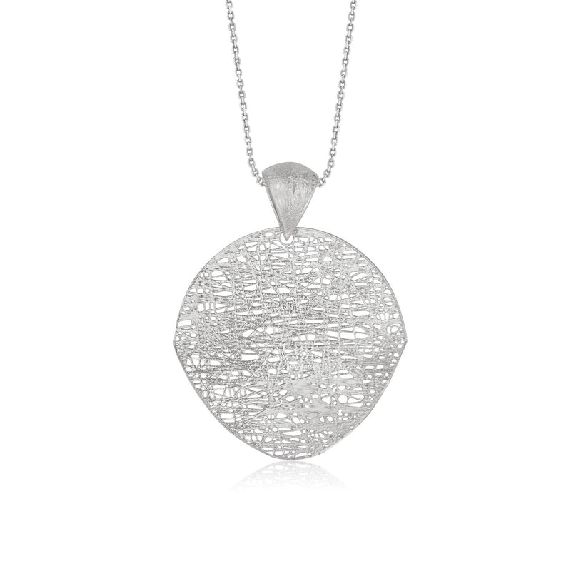 Italian Design 14K White Gold Woven Artistic Pendant