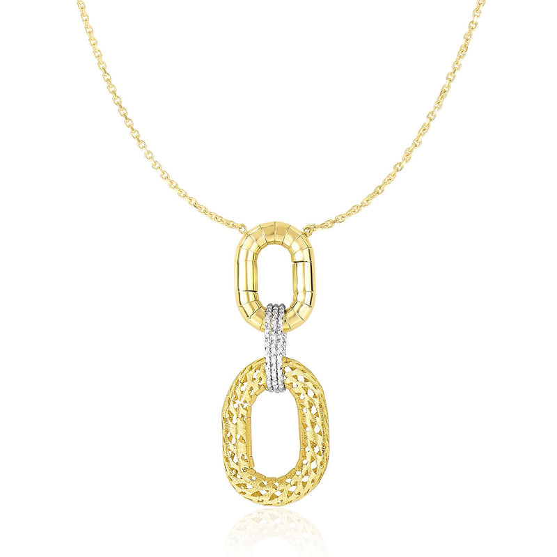 14K Two-Tone Gold Necklace with Textured Oval Pendant