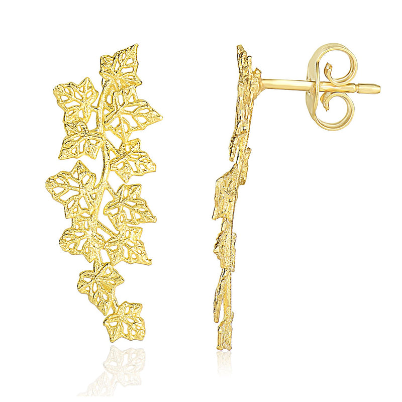 14K Yellow Gold Earrings with Vine Leaves Style