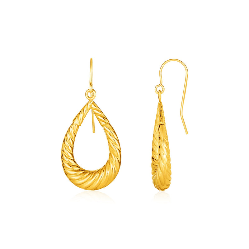 Open Ridged Teardrop Earrings in 10K Yellow Gold