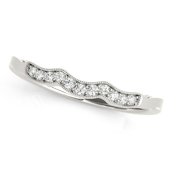 14K White Gold Wave Style Milgrained Diamond Wedding Ring (1/20 ct. tw.)