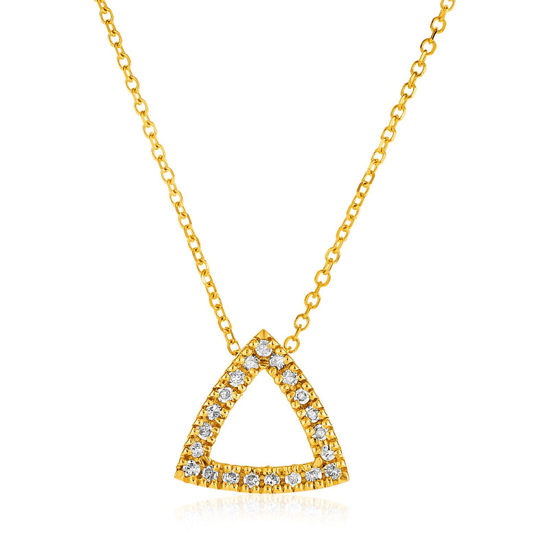 14K Yellow Gold 18 inch Necklace with Gold and Diamond Open Triangle Pendant (1/10 ct. tw.)