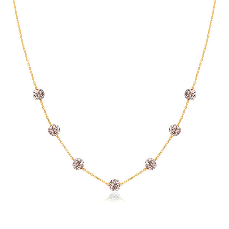 14K Yellow Gold Necklace with Crystal Embellished Sphere Stations