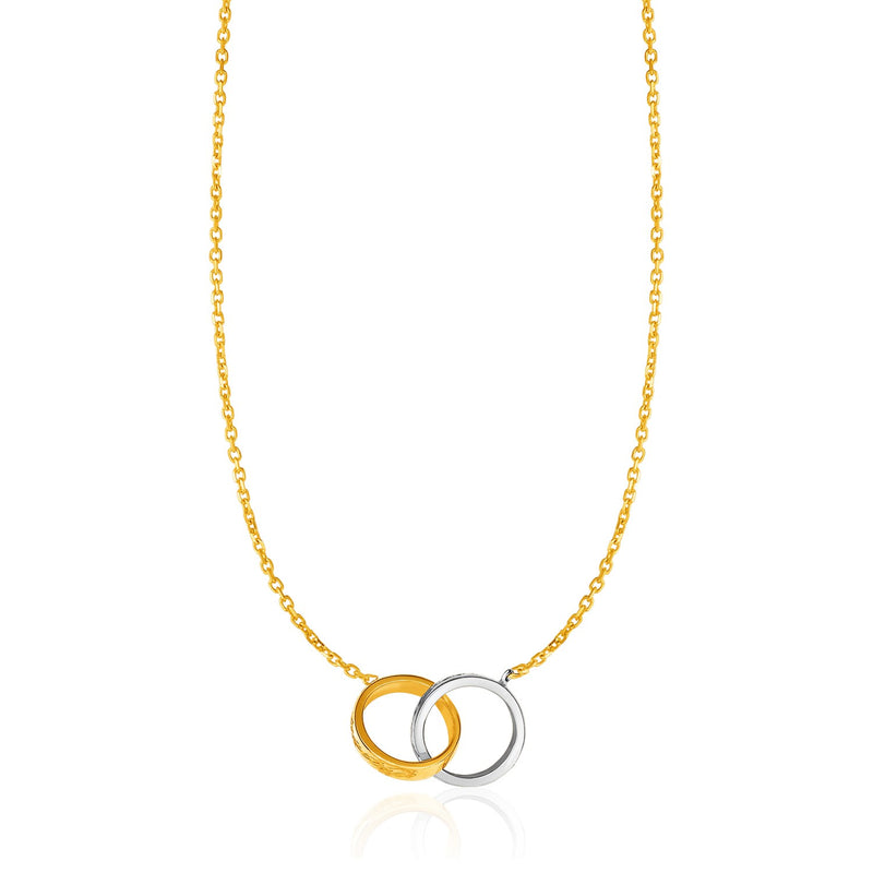 14K Two-Toned Yellow and White Gold Interlocking Rings Necklace