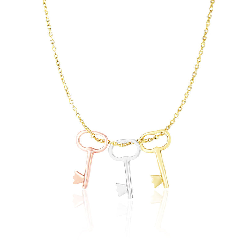 14K Tri-Color Gold Chain Necklace with Skeleton Key Pendants