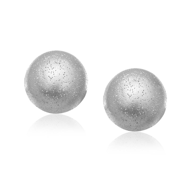 Sterling Silver Half Ball Stud Earrings with Diamond Dust Texture