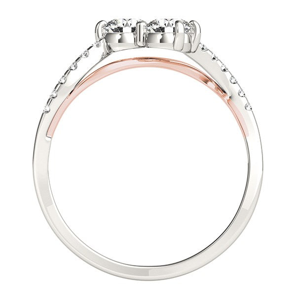 Round Two Stone Diamond Ring with Curved Band in 14K White And Rose Gold (5/8 ct. tw.)