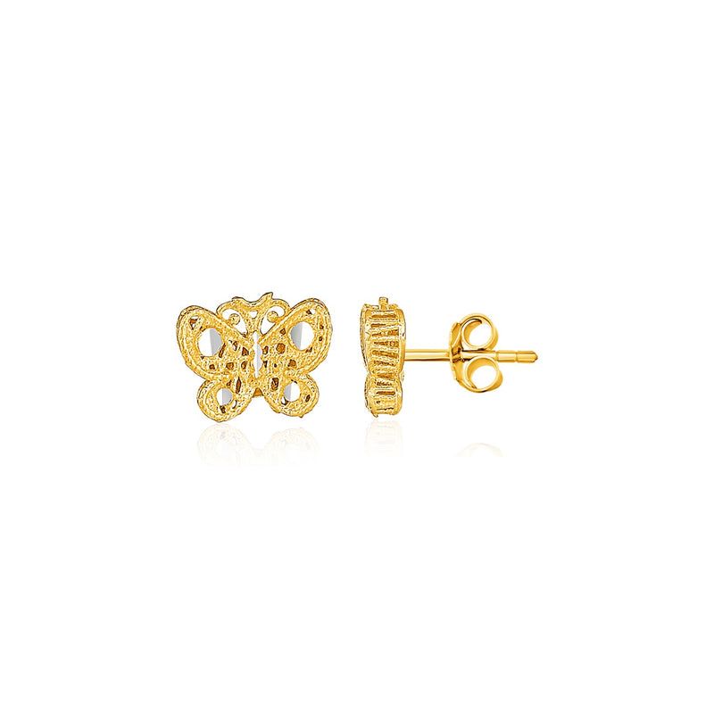 Filigree Style Butterfly Post Earrings in 14K Yellow Gold