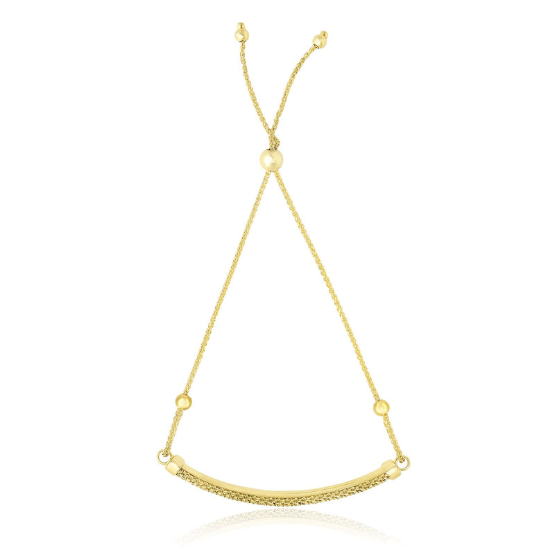 14K Yellow Gold Textured Bar Adjustable Lariat Bracelet