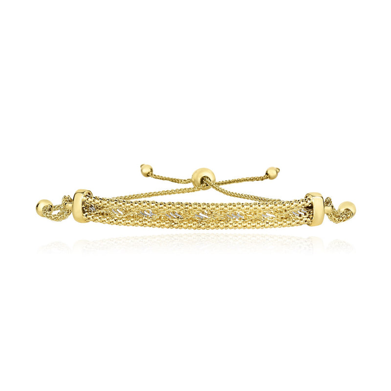 14K Yellow Gold Textured Bar Adjustable Lariat Bracelet