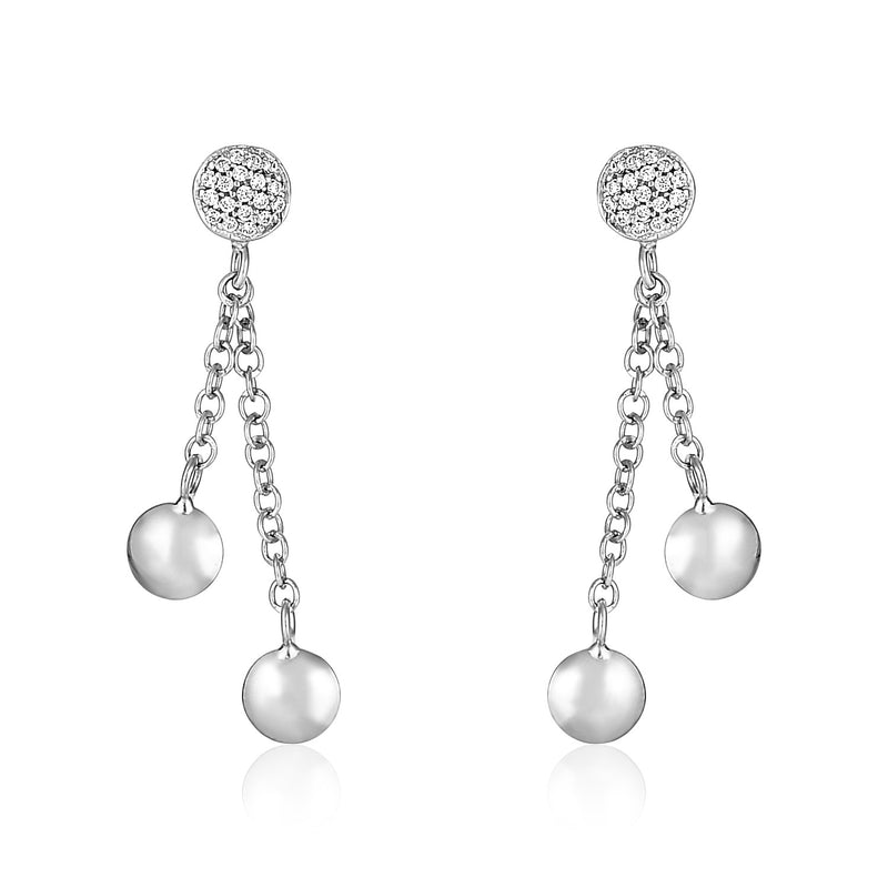 14K White Gold and Diamond Puff Circle Dangle Earrings (1/5 ct. tw.)