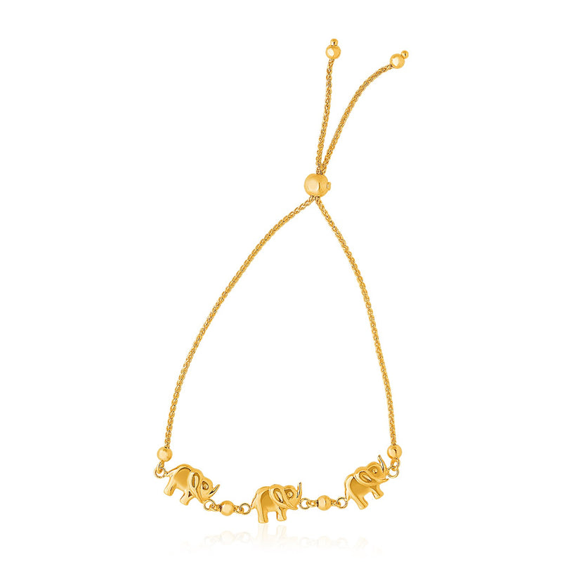 14K Yellow Gold Elephant Station Lariat Style Bracelet