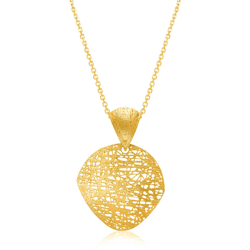 14K Yellow Gold Lace Design Leaf Shape Pendant