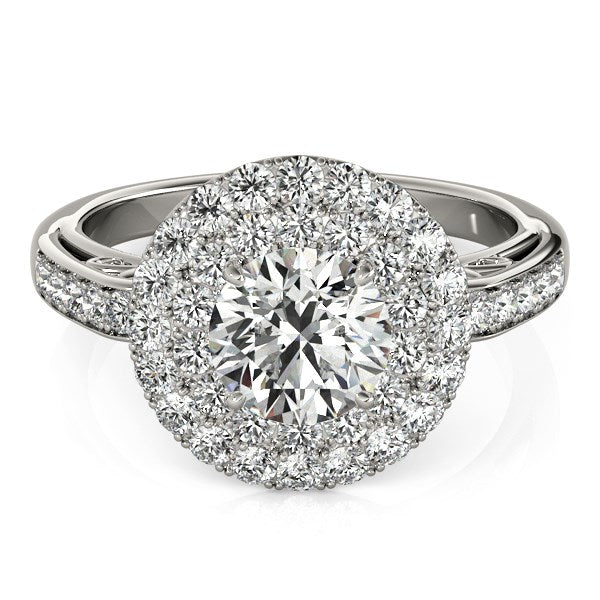 14K White Gold Round Diamond with Two-Row Pave Border Engagement Ring (2 ct. tw.)