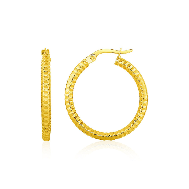 Textured Round Hoop Earrings in 10K Yellow Gold