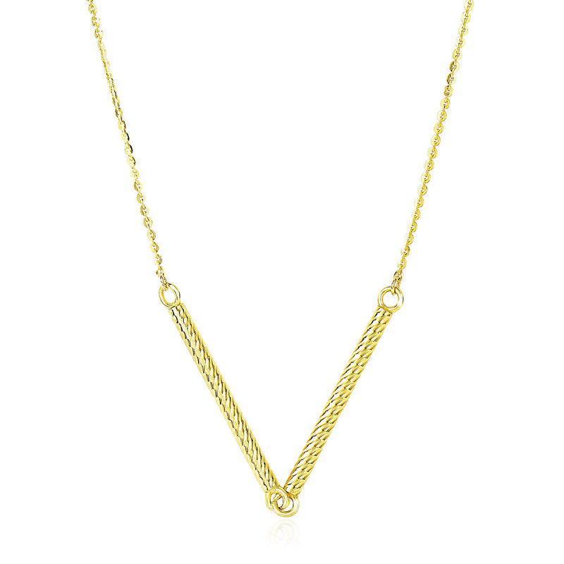 14K Yellow Gold Chain Necklace with Two Connected Thin Bar Pendant