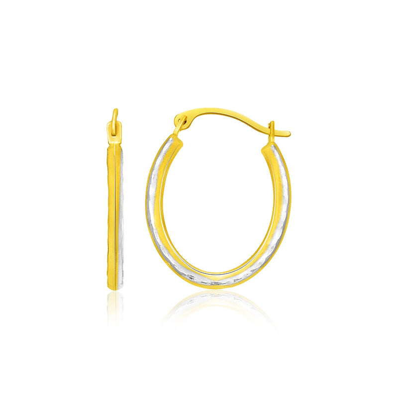 14K Two-Tone Gold Oval Shape Hoop Earrings