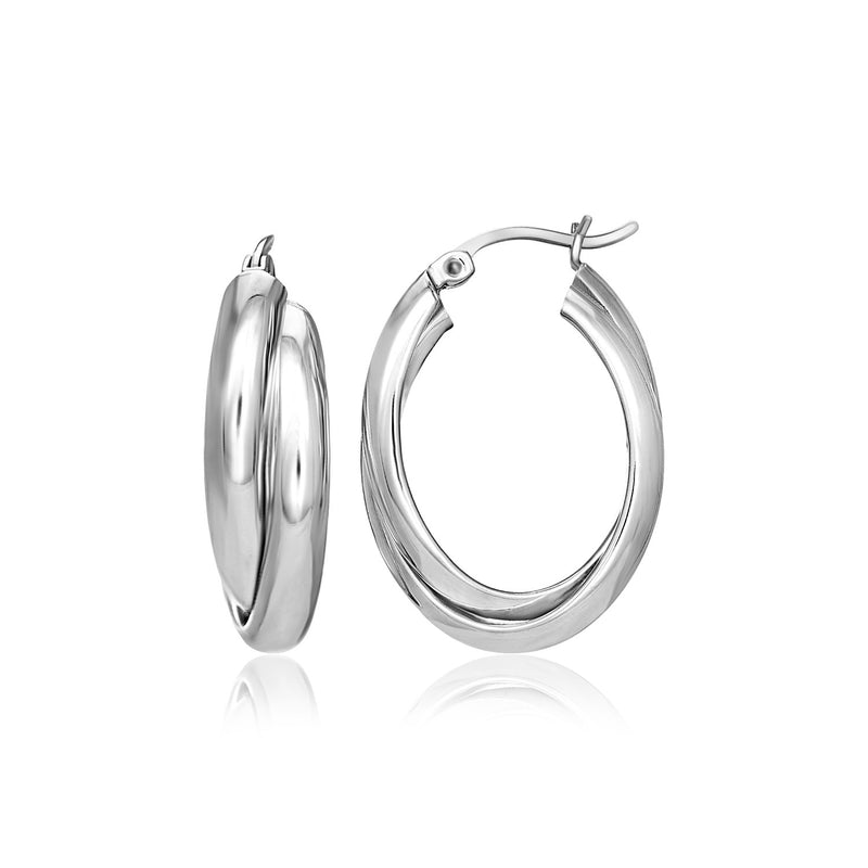 Sterling Silver Interlaced Oval Shape Hoop Earrings