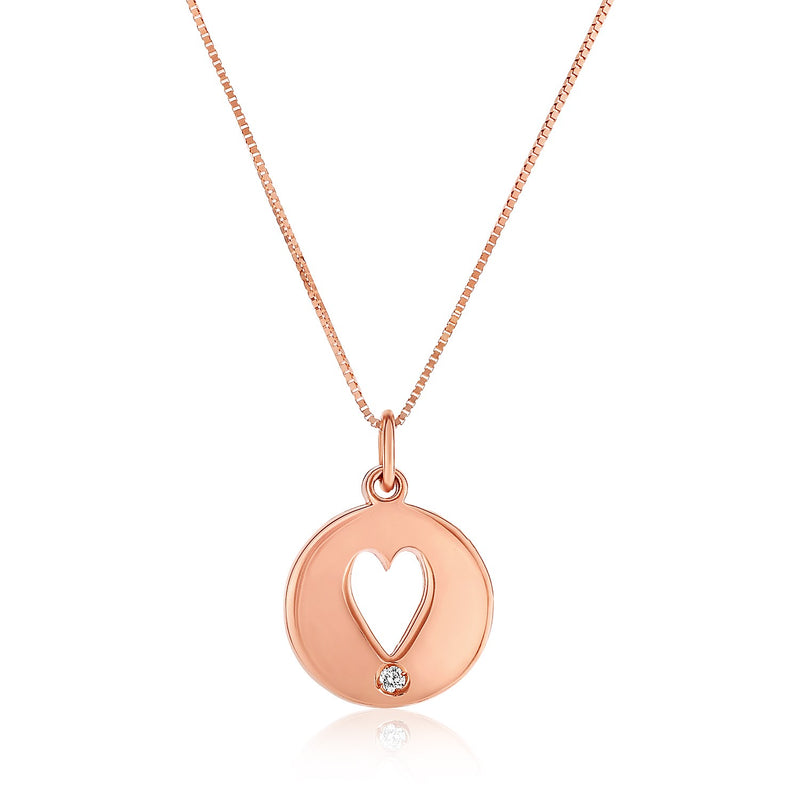 14K Rose Gold Necklace with Gold and Diamond Cutout Heart Pendant