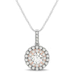 Round Shape Halo Diamond Pendant in 14K White and Rose Gold (1/2 ct. tw.)