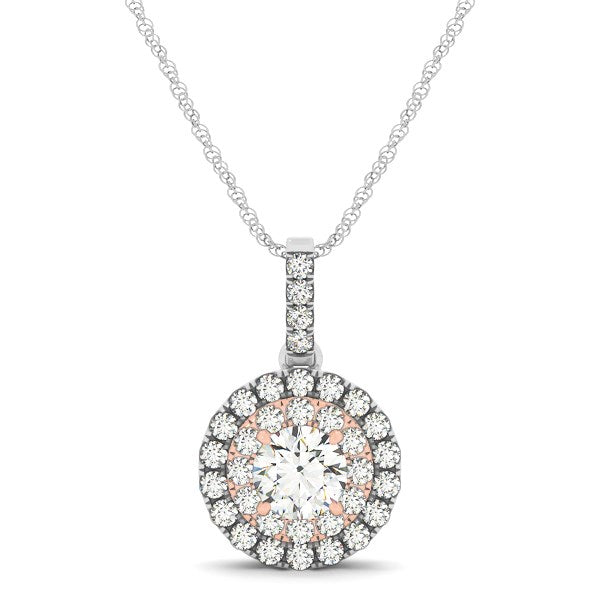 Round Shape Halo Diamond Pendant in 14K White and Rose Gold (1/2 ct. tw.)