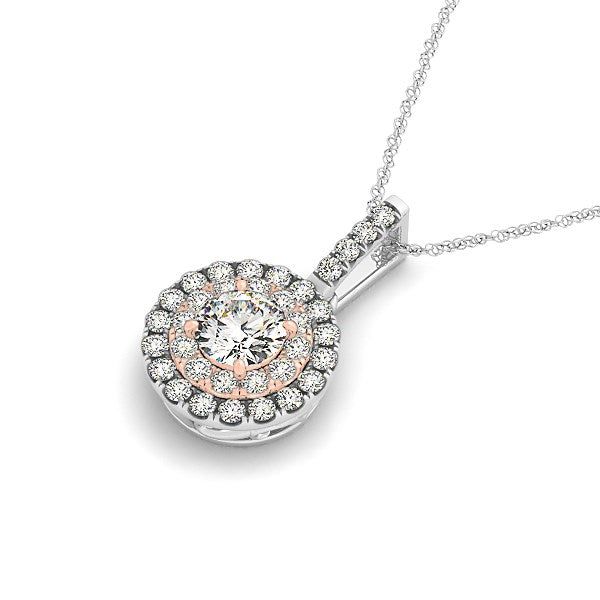 Round Shape Halo Diamond Pendant in 14K White and Rose Gold (1/2 ct. tw.)