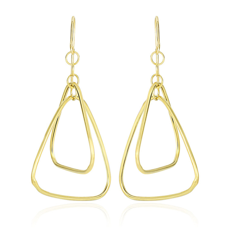 14K Yellow Gold Rounded Triangle Tube Design Drop Earrings