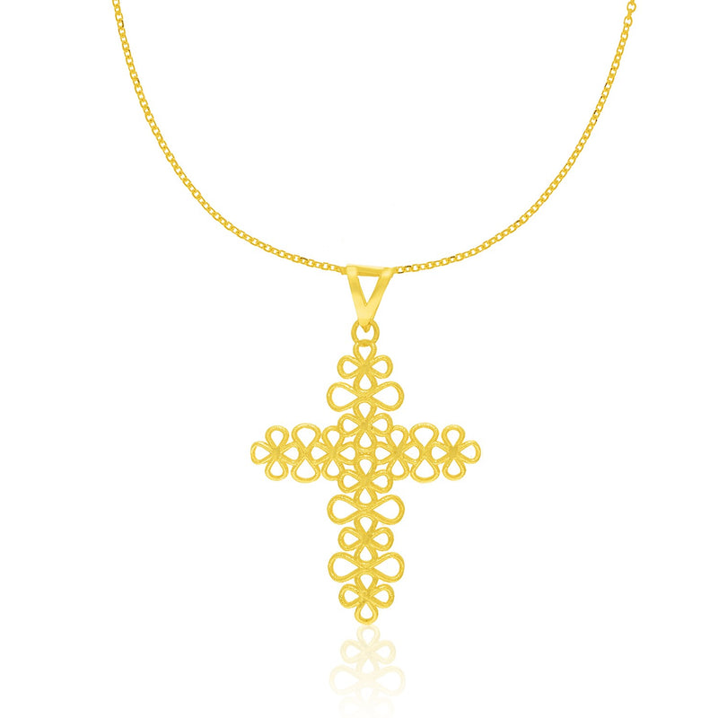 14K Yellow Gold Floral Lacy Crucifix Style Pendant