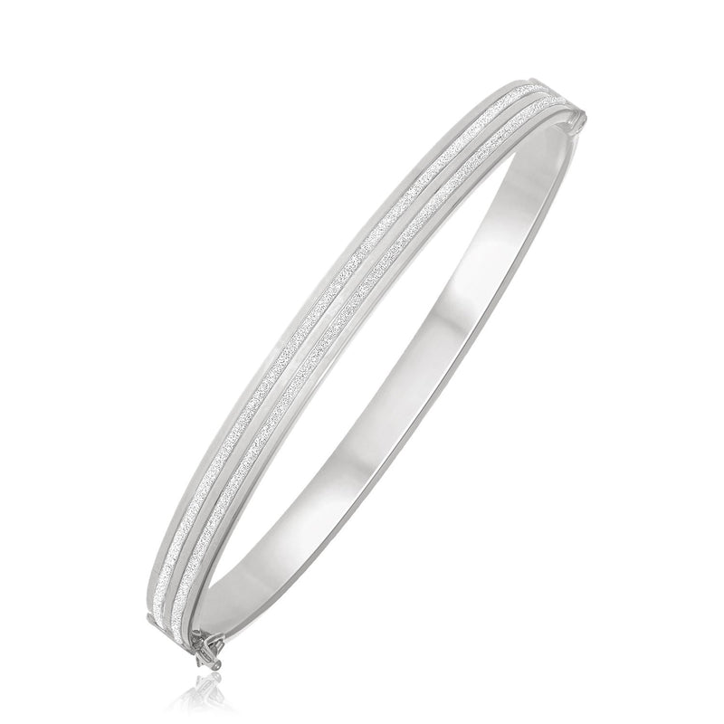 14K White Gold Double Glitter Center Bangle