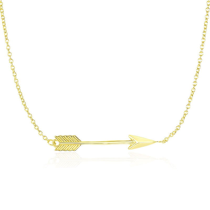 14K Yellow Gold Chain Necklace with Horizontal Arrow Pendant