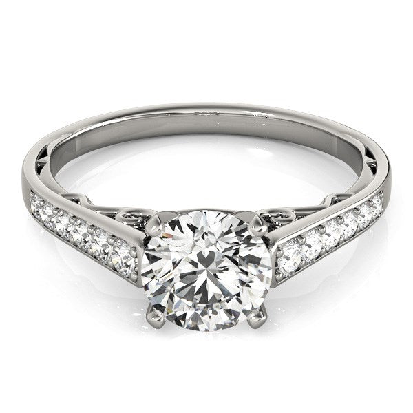 14K White Gold Cathedral Design Single Row Round Diamond Engagement Ring (1 1/4 ct. tw.)