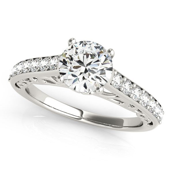 14K White Gold Unique Detailing Single Row Round Diamond Engagement Ring (1 1/3 ct. tw.)