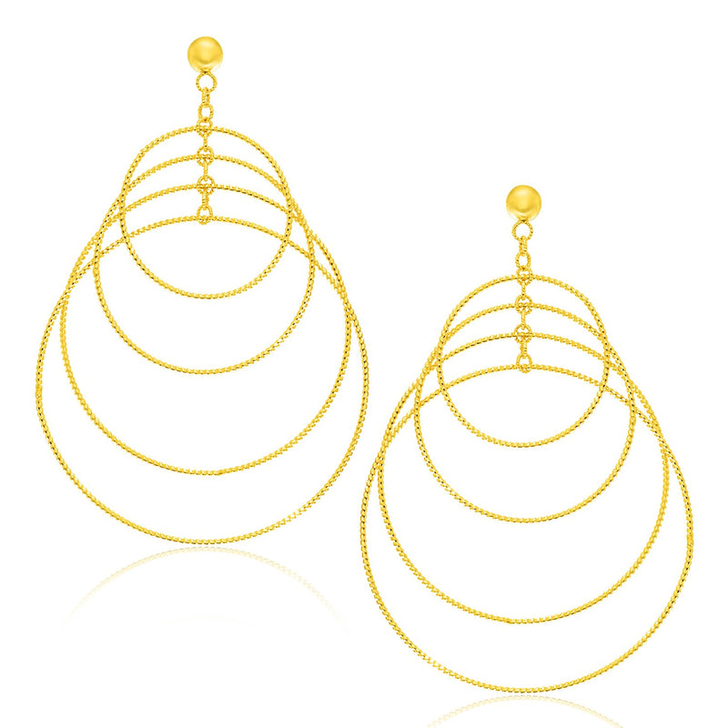 14K Yellow Gold Graduated Textured Circle Earrings