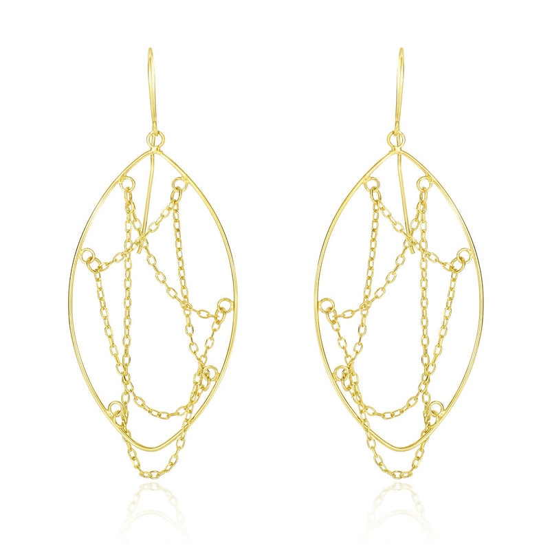 14K Yellow Gold Open Marquis Earrings with Cable Chain Web