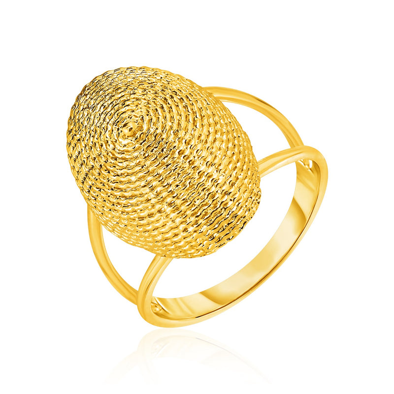 14K Yellow Gold Ring with Textured Oval Dome Top