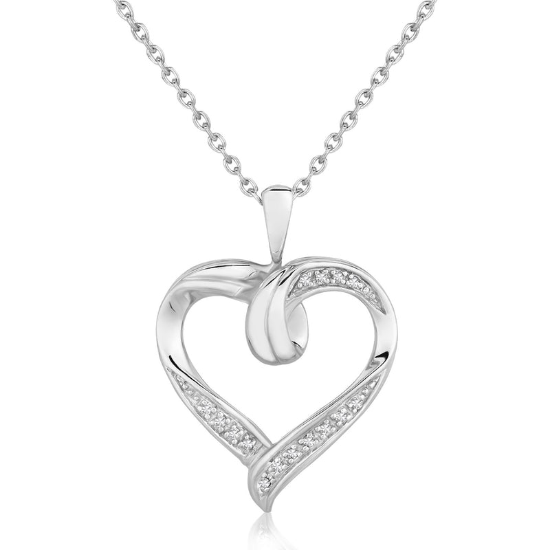 Sterling Silver Loop Dual Heart Diamond Accented Pendant (.05 ct t.w.)