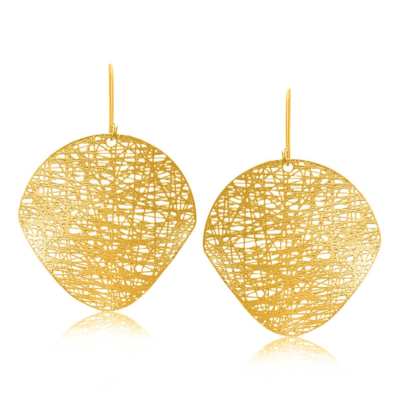 14K Yellow Gold Lace Motif Flat Leaf Like Earrings