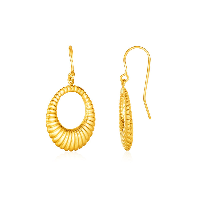 Open Ridged Oval Earrings in 10K Yellow Gold