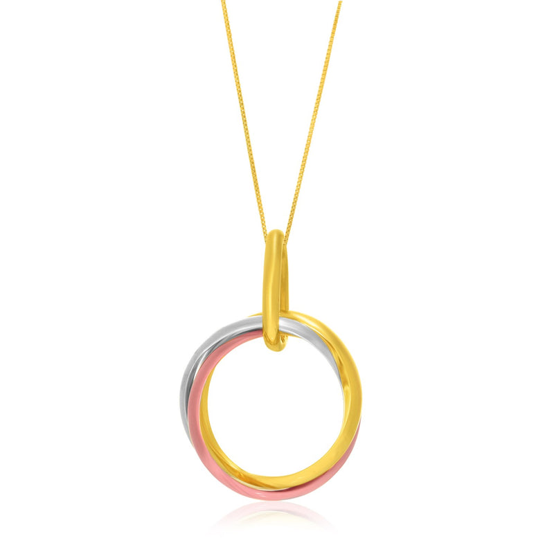 14K Tri-Color Gold Open Interlaced Ring Pendant