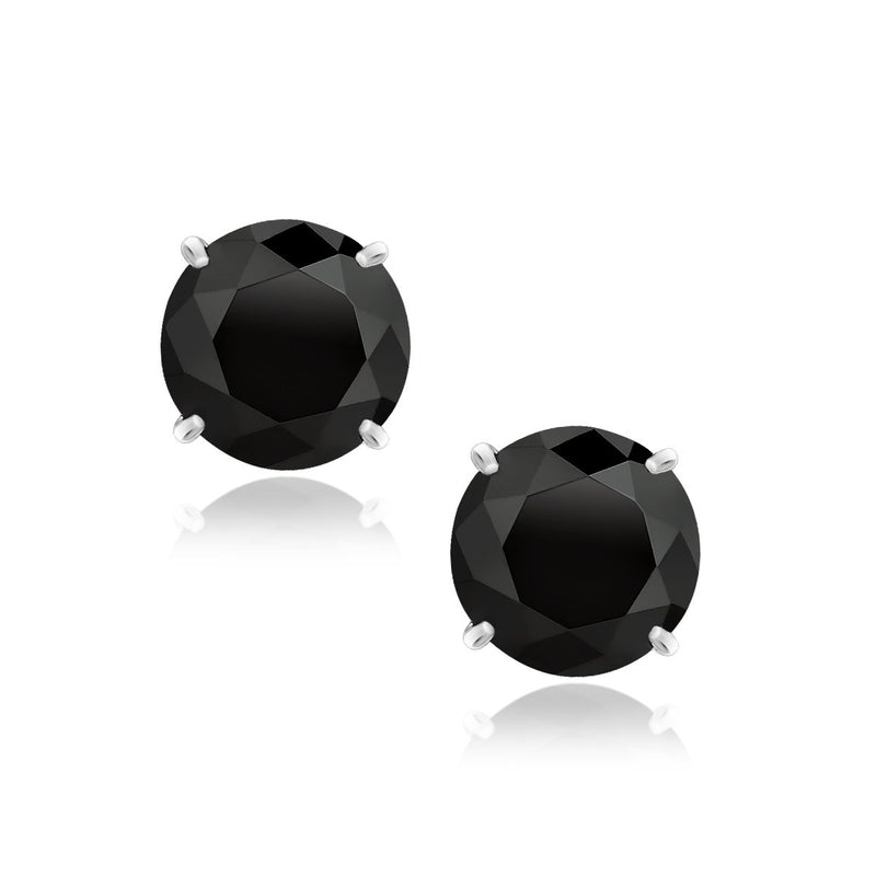 Sterling Silver 8.0mm Round Black CZ Stud Earrings