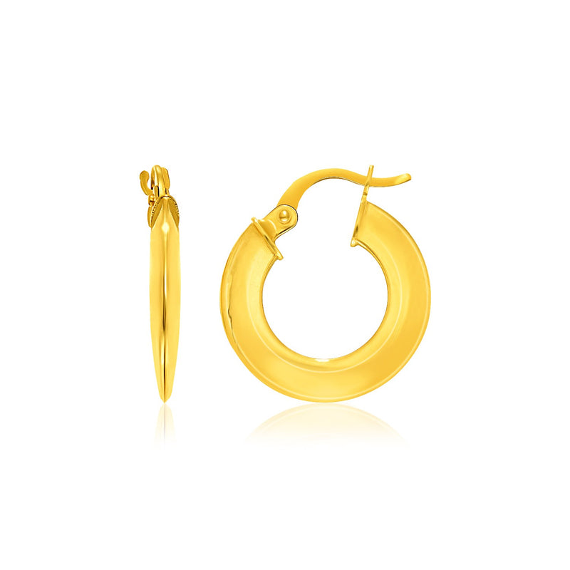 14K Yellow Gold Round Puffed Design Hoop Earrings