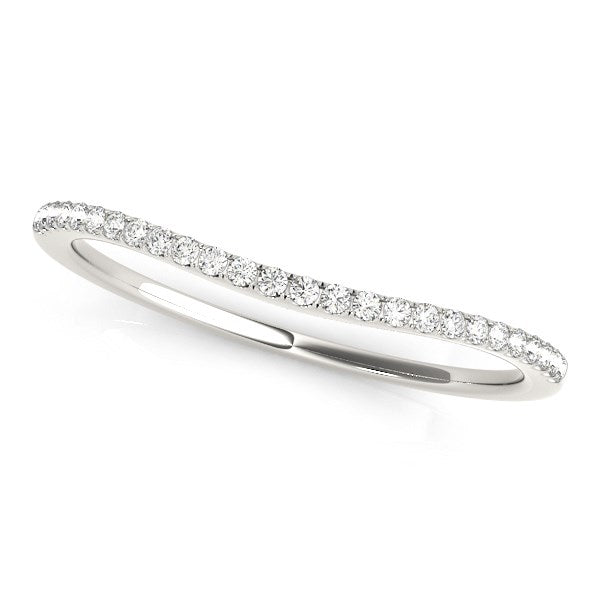 14K White Gold Pave Style Setting Curved Diamond Wedding Band (1/10 ct. tw.)