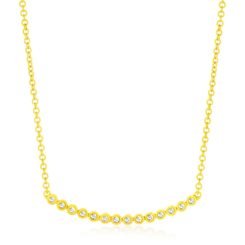 14K Yellow Gold Circle Link Curved Diamond Accented Necklace