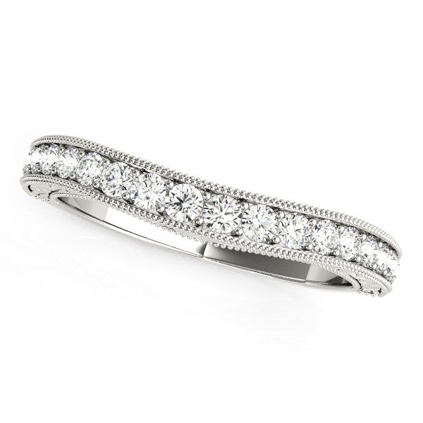 14K White Gold Bead Border Curved Diamond Wedding Ring (1/4 ct. tw.)