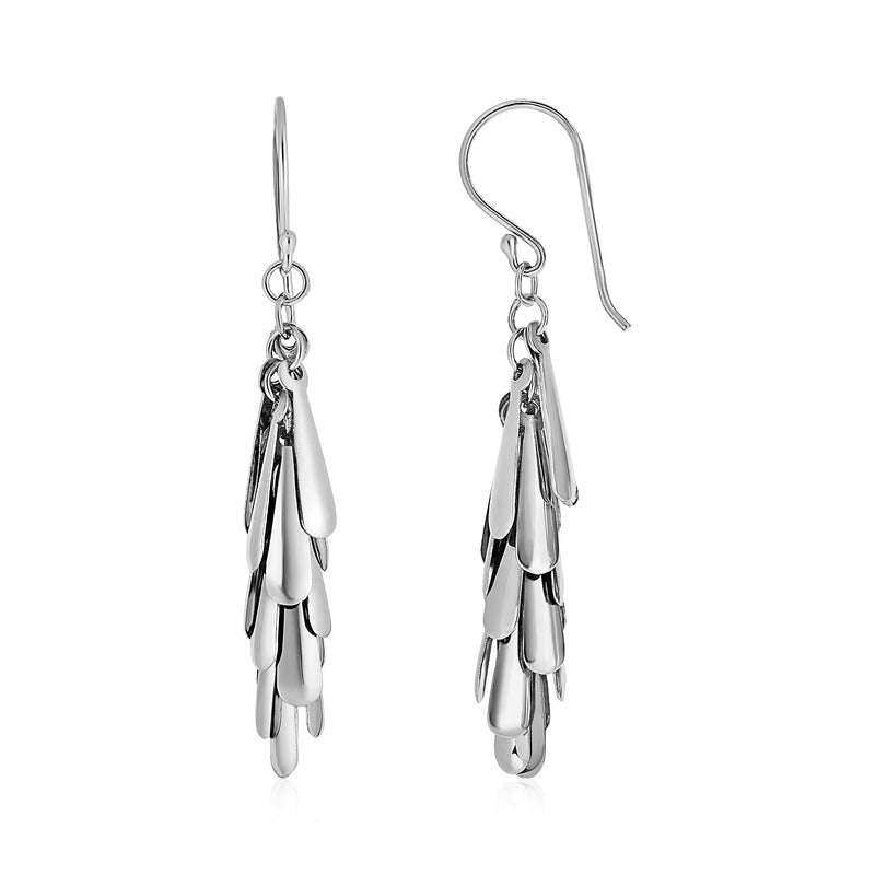 Hanging Teardrop Motif Drop Earrings in Sterling Silver