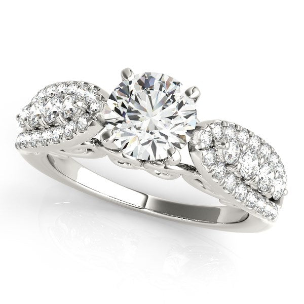 14K White Gold Multirow Shank Round Diamond Engagement Ring (1 1/2 ct. tw.)