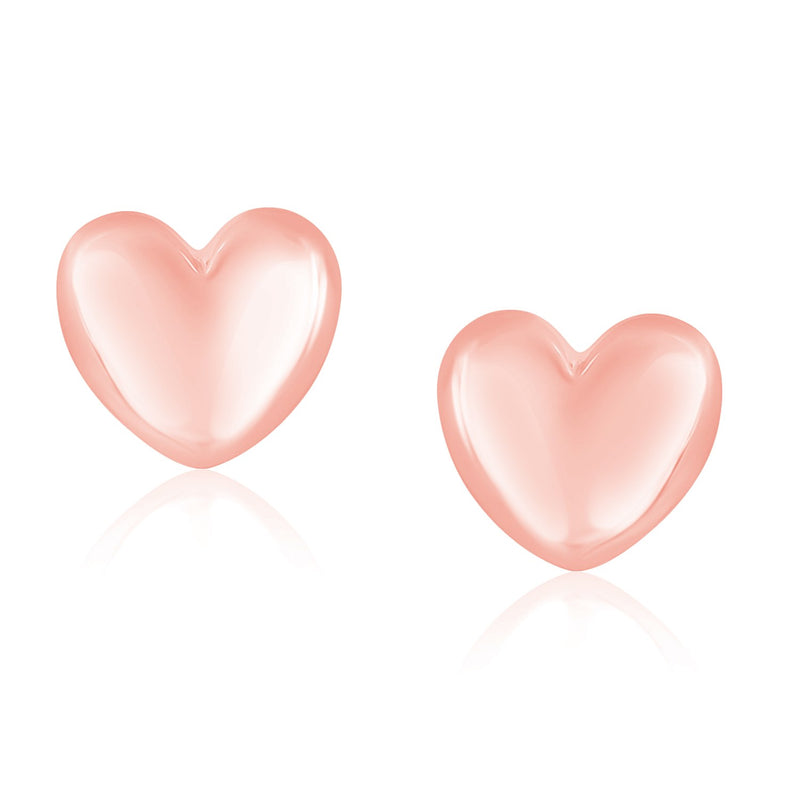 14K Rose Gold Puffed Heart Shape Shiny Earrings